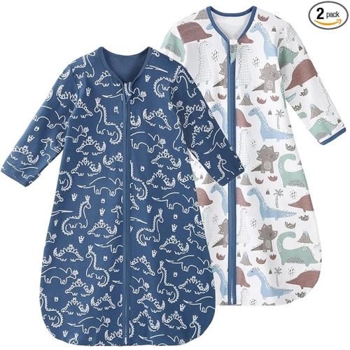Yoofoss Baby Sleep Sack 0-6 Months Long Sleeve Wearable Blanket Baby 100% Cotton 2-Way Zipper 0.5 Tog Newborn Sleeping Sack, Lightweight(Small)