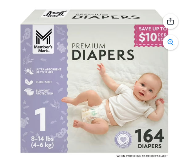 Member's Mark Premium Baby Diapers, Sizes Newborn - 8 - Samsclub.com