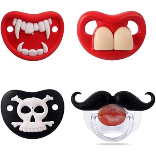 Funny Baby Pacifiers,Mustache Pacifiers for Babies 0-18 Months,Baby Teeth and Vampire Pacifier Funny Pacifier BPA Free