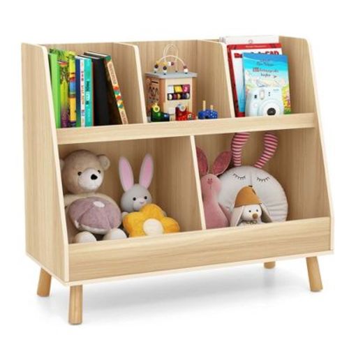 Costway 5-cube Kids Bookshelf And Toy Organizer Wooden Storage Bookcase With Wood Legs Natural
