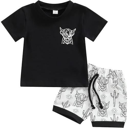 Engofs Toddler Baby Boy Summer Clothes Short Sleeve T-Shirt Tops Shorts Set 2Pcs Casual Outfit