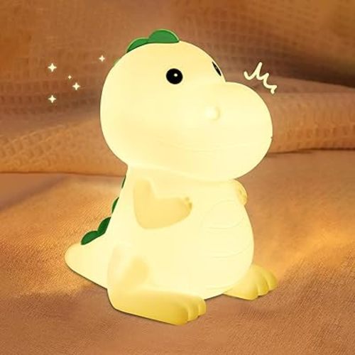 Kids Night Light Dinosaur Nightlight for Baby Nursery, Squishy Light Lamp Dimmable 7 Color Bedside Touch Lamps Cute Soft Silicone Rechargeable Night Lights for Kid Boys Girls Bedroom Décor
