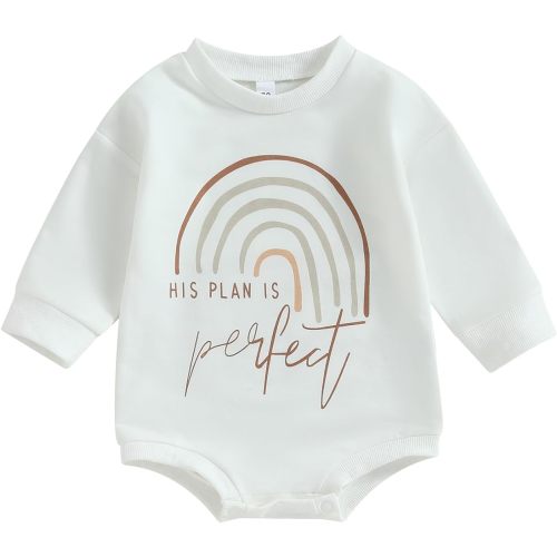 Maemukilabe Infant Baby Girl Boy Sweatshirt Bubble Romper Long Sleeve Letter Rainbow Jumpsuit 1Pc Fall Spring Summer Outfit