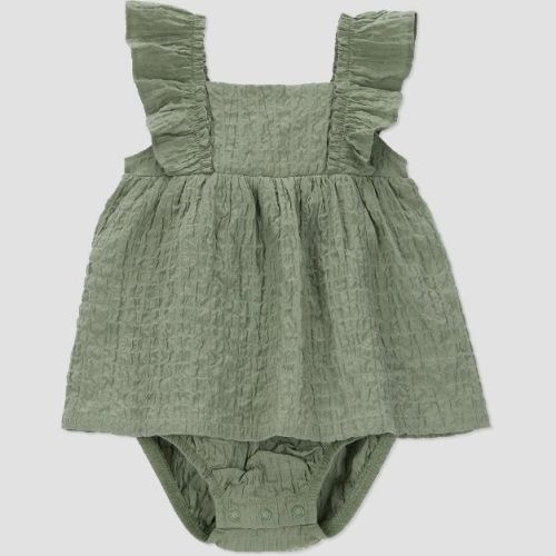Carter's Just One You® Baby Girls' Seersucker Dress - Green 3M: Cotton Blend, Squareneck, Flutter Sleeves, Snap Closure
