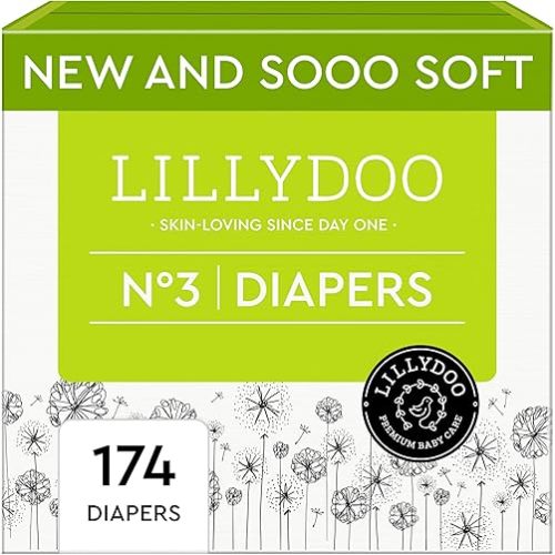 Baby Diapers - Size 3 (13-22 lbs), Monthly Supply (174 Count), Leak Protection, Skin-Friendly, Ultrasoft, Perfume- & Chlorine-Free, Hypoallergenic, dermatologically Tested, Oeko-TEX®