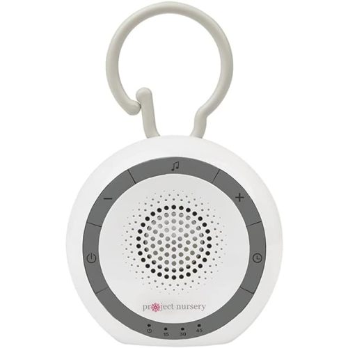 Project Nursery Portable Sound Soother for Baby, White Noise Sound Machine and Sleep Soother with 4 Natural Sounds and 2 Lullabies, Sleep Timer, Volume Control and Flexible Clip, White