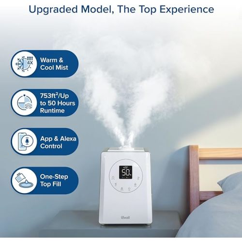 LEVOIT LV600S Smart Warm and Cool Mist Humidifiers for Home Bedroom Large Room, (6L) 753ft² Coverage, Quickly & Evenly Humidify Whole House, Easy Top Fill, App & Voice Control - Quiet Sleep Mode