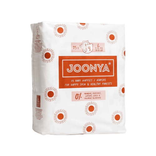 Joonya Baby Diapers **New Range** - NonToxic, Eco-Friendly, Ultra Slim, Overnight Use - Bulk Disposable Eco Diapers - Made in Denmark - Size 4 L (15-31 lb) - 1 Bag of 25