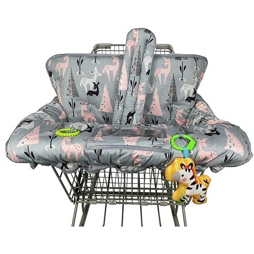 ICOPUCA Shopping Cart Cover, 2-in-1 cart Cover for Babies N high Chair Cover, Padded Grocery cart Cover for Baby boy Girl,with Split/Padded/Reversible seat Cushion, Deer