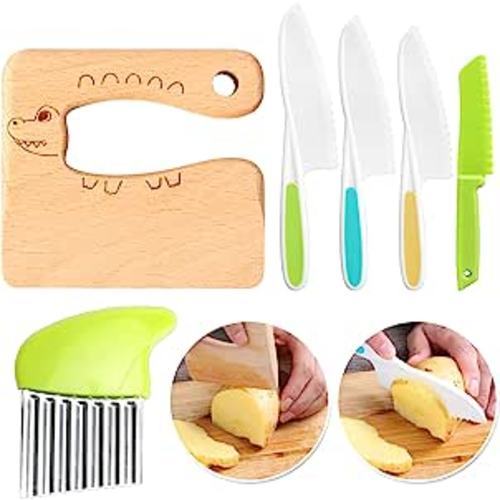 Amazon.com: 6 Pieces Kids Knife Set Include Wooden Toddler Knive Kids Safe Knifes for Real Cooking Kids Knifes Plastic Serrated Edges Children Knife Potato Slicers Cooking Knives for Kitchen: Home & Kitchen
