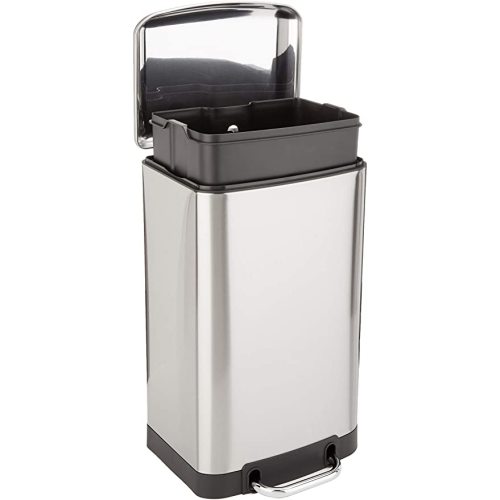 Amazon Basics Rectangular Small Trash Can with Lid and Soft-Close Foot Pedal for Bathroom, Bedroom, Living Room, Office, Smudge Resistant, 20l / 5.3 gallon, Nickel