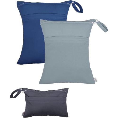 ALVABABY 3 Cloth Diaper Wet Dry Bags Waterproof Reusable with Two Zippered Pockets Travel Beach Pool Daycare Soiled Baby Items Yoga Gym Bag for Swimsuits or Wet Clothes Small medium Large 3L-SML01