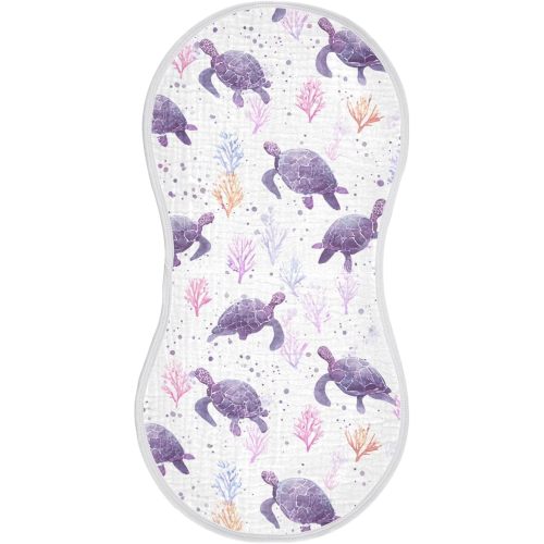 ALAZA Muslin Burp Cloths Purple Sea Turtle Cotton Burping Cloth for Baby Boys Girls Soft Absorbent Newborn Burp Rags Bibs Spit Up Rag 22"x11",1 Pack