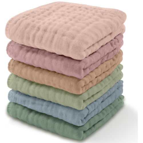 Comfy Cubs Muslin Baby Washcloths 6 Pack - Soft 6-Layer Cotton Wash Cloths for Sensitive Skin - 10"x10" Large, Gentle, Absorbent Infant Essentials for Newborn and Toddlers - (Multicolor)
