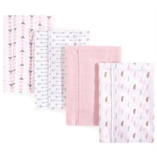 Luvable Friends Baby Girl Cotton Flannel Burp Cloths 4pk, Girl Feathers, One Size