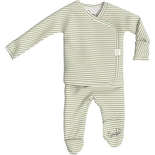 Bonsie Skin to Skin Babywear Footie Bodysuit - Baby Footed One Piece with Green Striped Pattern - Mint Twist