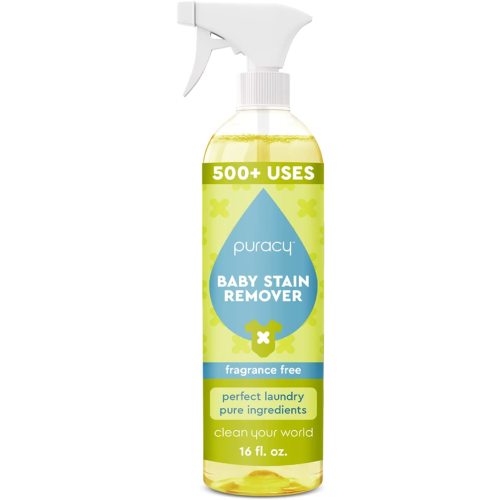 Puracy Stain Remover for Baby Clothes and Cloth Diapers, Newborn Baby Essentials Must Haves, Enzyme-Based Laundry Spray, Natural Spot and Odor Cleaner, 16 Oz