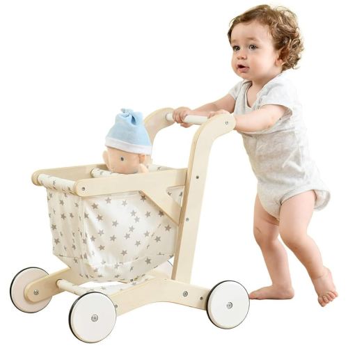 Amazon.com: labebe Baby Push Walker Doll Stroller, Push Toy for Toddler, Shopping Cart for Girls and Boys 1 Years Old, Kids Stand Learning Walker, Wooden Play Wagon with Wheel, Larger Size 15.2 * 18.7 * 19.7 : Toys & Games