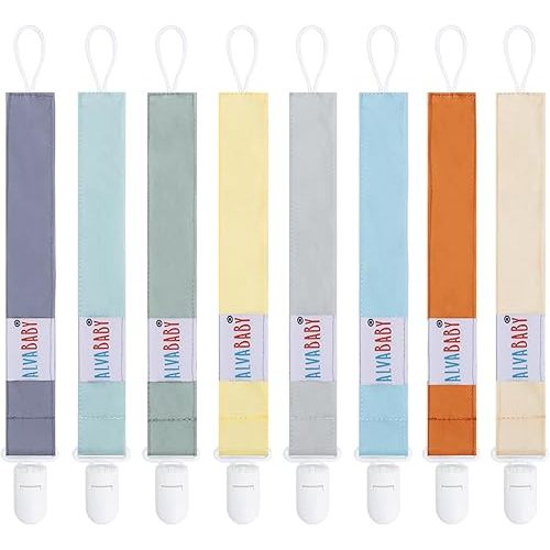 ALVABABY Pacifier Clips for Neutral Boys Girls 8 Packs Pacifier Binky Paci Holder Leashes for Baby Teethers