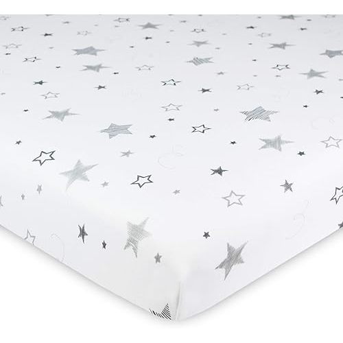 American Baby Company Printed 100% Cotton Knit Fitted 18" x 36" Cradle/Bassinet Sheet - Compatible with Mika Micky Bassinet, Super Stars, Soft Breathable, for Boys and Girls