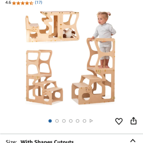 Woodandhearts Toddler Tower, Made in EU, Toddler Tower, Toddler Kitchen Stool Helper, Toddler Stool, Foldable Toddler Tower, Toddler Standing Tower, Toddler Tower Foldable (With Shapes Cutouts)
