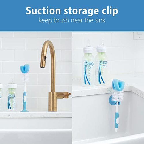 Dr. Brown's Reusable Sponge Baby Bottle Cleaning Brush with Suction Cup Stand, Scrubber and Nipple Cleaner, Blue 1-Pack - 1 Pack, Blue Bottle Brush