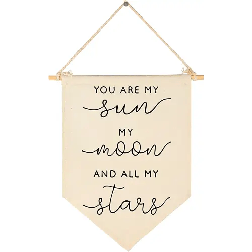 Nursery Wall Art-Nursery Bedroom Gift-My Sun My Moon and All of My Stars-Canvas Hanging Flag Banner Wall Sign Decor Gift for Baby Kids Girl Boy Nursery Teen Room Playroom Front Door