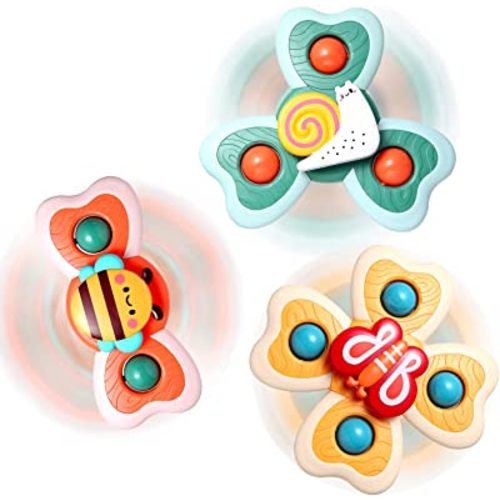 Hooku Suction Toys for Baby, 3 Pcs Suction Cup Toys for Babies, Suction Spinner Toys for Babies, Spinning Toys for Toddlers 1-3, High Chair Toys with Suction Cups, Birthday Gifts for Infants Boy Girl