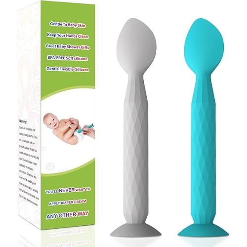 Youngso Diaper Cream Spatula - Diaper Cream Applicator with Suction Cup Base - Hygienic and Easy to Clean -Butt Spatula for Baby Essentials -Baby Shower Gifts - 2 Pack, Blue & Gray