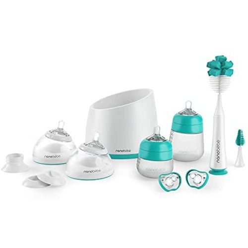 Nanobebe Baby Bottle Complete Starter Set, for Breast Milk and Formula, Anti Colic, Baby Shower Registry Gift, for Newborn, Infant and Baby - Teal