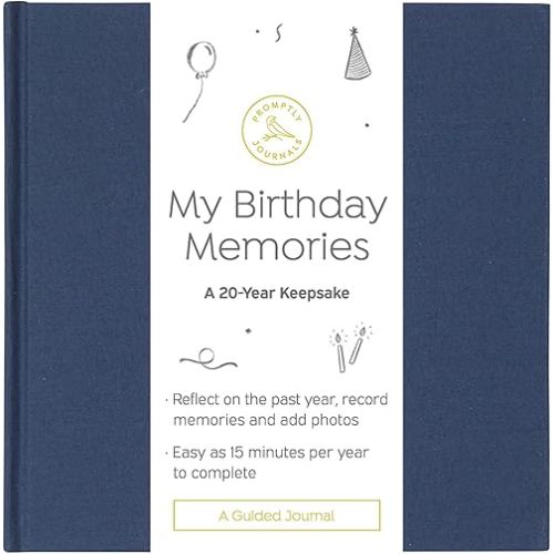 Promptly Journals - My Birthday Memories: A 20-Year Keepsake (Navy, Linen) | Birthday Memory & Yearly Journal | Gifts for Adults