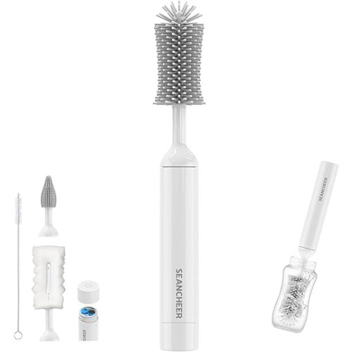 Electric Bottle Brush Cleaner, Waterproof Electric Baby Bottle Brush Cleaner, AA Battery-Powered & 360° Wrist-Friendly, with Silicone Bottle/Nipple/Sponge/Straw Brush, Perfect for New Parents