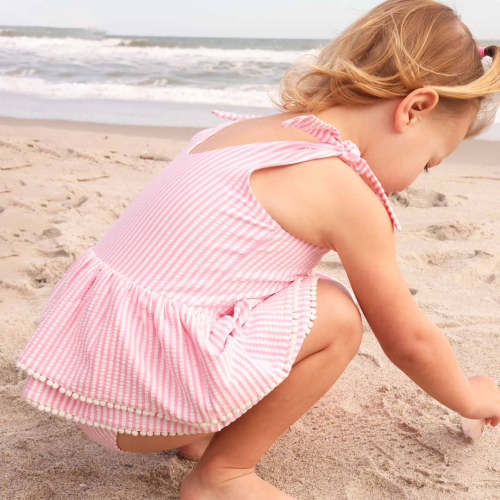 Caden Lane® | Tiered Skirt With White Pom Trim In Dusty Pink