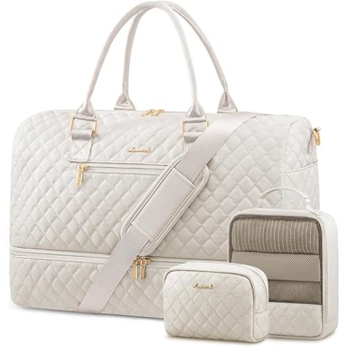 LOVEVOOK Travel Duffle Bag for Women, Weekender Overnight Bag with Shoe Compartment, Carry on Bag with Toiletry Bag, Gym Duffel Bag with Wet Pocket, Hospital Bags for Labor and Delivery 3 Pcs Set