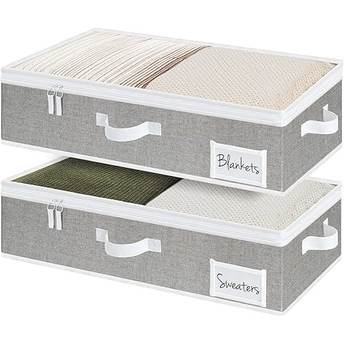 StorageWorks Under Bed Storage Containers with Handles and Label Holder, 2 Pack Ultra-thick Fabric Underbed Bins, Closet Organizer for Clothes, Blankets, Sweater