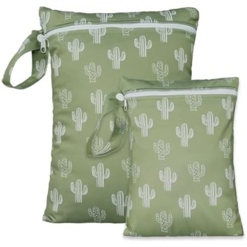 2 Sizes Wet Bags, Waterproof Storage Bag for Baby Diapers and Pump Parts, Reusable Diaper Bag with Zippered Pockets and Handle, Travel Bags, Beach, Pool, Gym Bag for Swimsuits & Wet Clothes, Set of 2