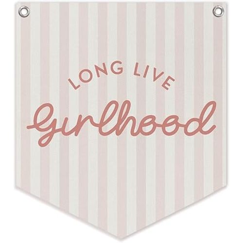Lacama Girl Room Decor, Long Live Girlhood Linen Banner Hanging Flag Retro Pink Banner for Nursery Playroom Wall Decor for Kids Bedroom Dorm Toddler Decorations Trendy Room Decor 12.4x14 in