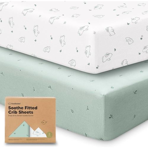 KeaBabies 2-Pack Organic Crib Sheets for Boys, Girls - 52x28 Fitted Crib Mattress Sheet Neutral, Breathable Jersey Cotton Cover for Baby Bed, Toddler Mattress, Soft & Cute Prints (Bunnies)