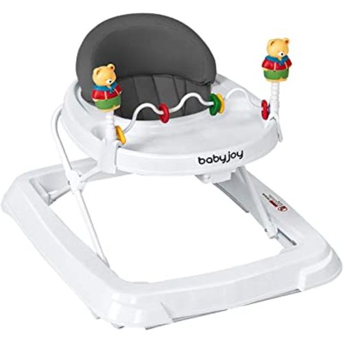 BABY JOY Baby Walker, Foldable Activity Walker with Adjustable Height, Large Tray & Removable Toys, Baby Walker with Wheels for Boys Girls 6-18 Months (Gray)
