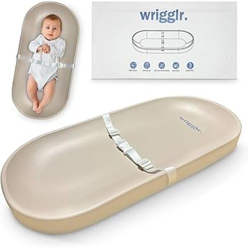 Baby Change Pad - Preimum Waterproof Change Pad in Cream, Lightweight and Portable with Safety Belt, Non-Slip Base