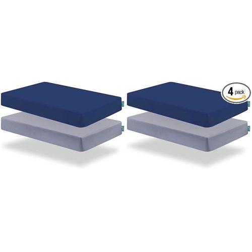 Biloban Crib Sheets Fitted for Boys, 4 Pack Crib Sheet Fits for Standard Crib Mattress, Neutral Toddler Bed Sheets Girl, Grey & Navy, 52”X 28”