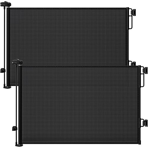 Cumbor 2-Pack Retractable Baby Gates for Stairs, 55" Wide Soft Mesh Pet Gate for Dogs with One Hand Opening, 34" Tall Toddler Gate with Top Lock for Bedroom, Doorways, Indoor/Outdoor, Black