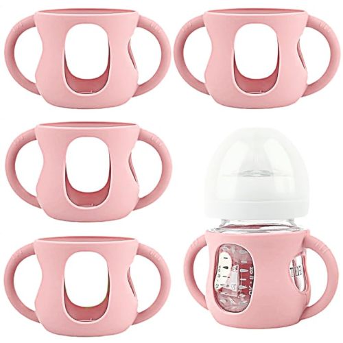 4 Pack Silicone Sleeves for Avent Natural Glass Baby Bottles, Silicone and Easy-Grip Handles for Drop Protection, Compatible with Philips Avent 4/8 OZ Glass Bottle (Cute Pink, 4 OZ)