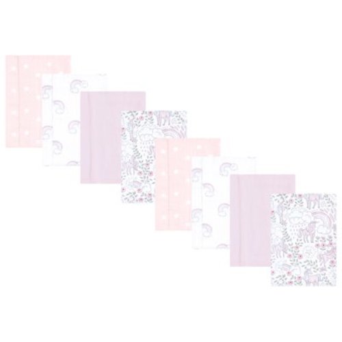 Hudson Baby Boys and Girls Cotton Poly Flannel Burp Cloths 8-Pack, Dreamy Unicorn, One Size