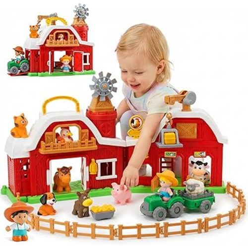 30-Piece Upgraded Farm Animal Big Barn Playset Gifts for Toddlers Christmas