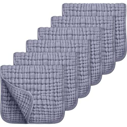 Looxii Muslin Burp Cloths 100% Cotton Muslin Cloths Large 20''x10'' Extra Soft and Absorbent 6 Pack Baby Burping Cloth for Boys and Girls (Fog Blue)