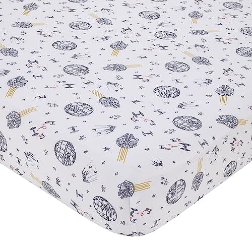 NoJo Star Wars May The Force Be with You White and Gold Millennium Falcon and Death Star Nursery Fitted Crib Sheet
