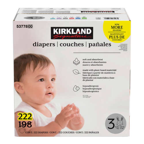 Kirkland Signature Diapers Size 3 (16 lbs - 28 lbs) 198 Count W/ Exclusive Health and Outdoors Wipes