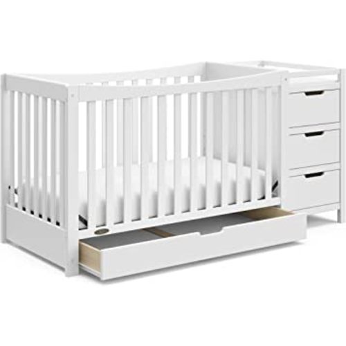 Graco Remi 4-In-1 Convertible Crib & Changer With Drawer (White) – GREENGUARD Gold Certified, Crib And Changing-Table Combo, Includes Changing Pad, Converts To Toddler Bed, Full-Size Bed
