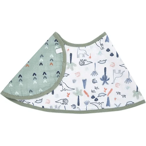 aden + anais Burpy Baby Bib, 100% Cotton Muslin, Soft Absorbent 4 Layers, Multi-Use Burp Cloth and Bib, 22.5” X 11”, Single, Dino Time